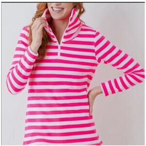 Dudley Stephens Prospect Fleece Pullover Neon Pink / White Stripes Size MEDIUM
